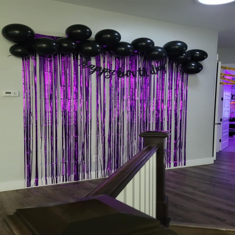 zhcoy Set of 2 Purple Foil Fringe Door & Window Curtain Party Decoration 3' X 8' (36" X 96") Value Pack of 2 (Purple 2Pack) - Image 1